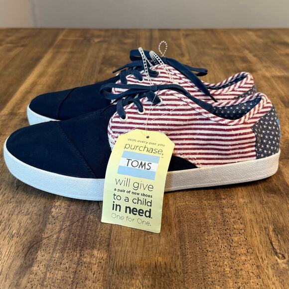 TOMS Paseo Americana Canvas Flag Sneaker Shoe Lace Up Stars Stripes Men’s 11 US - Picture 3 of 10